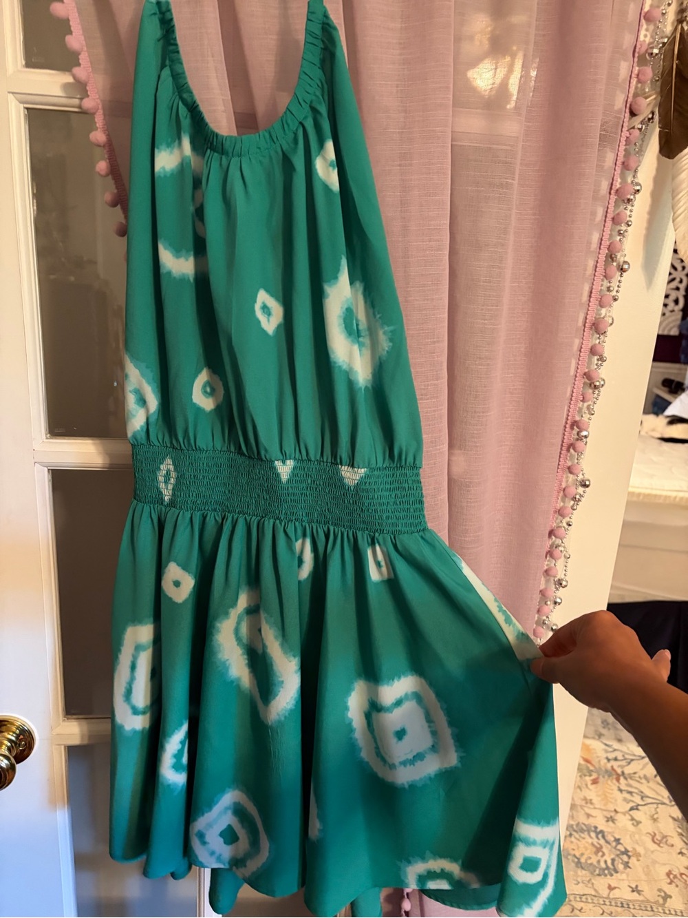 VICTORIA’s SECRET Moda International Teal and White Tie-Dye Halter Dress